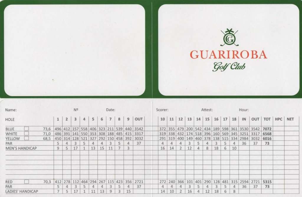 Scorecard do Campo de Golfe do Fazenda Guariroba Golf Club perto do Campinas.