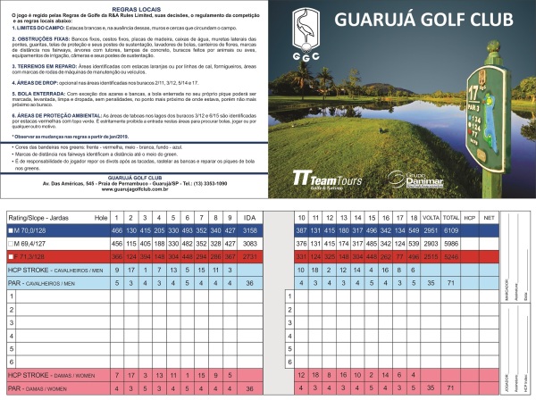 Scorecard do Campo de Golfe do Guaruja Island Golf Club.