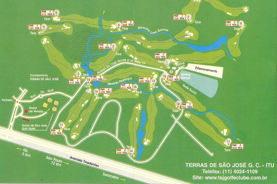 Mapa do Campo de Golfe do Terras de Sao Jose Golf Club em Itu.