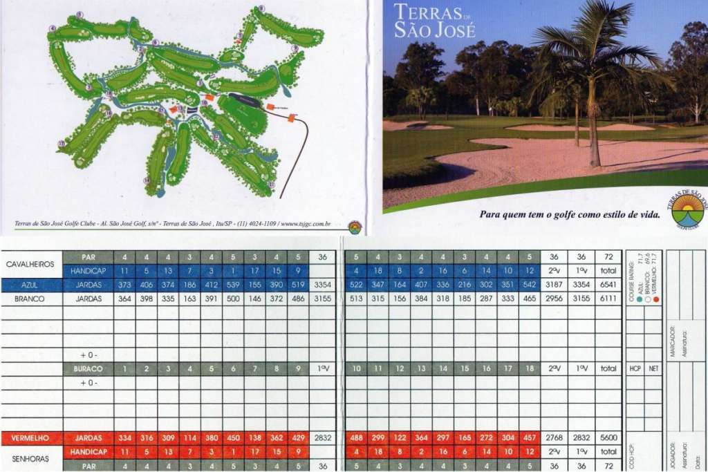 Scorecard do Campo de Golöfe do Terras de Sao Jose Golfclub em Itu.