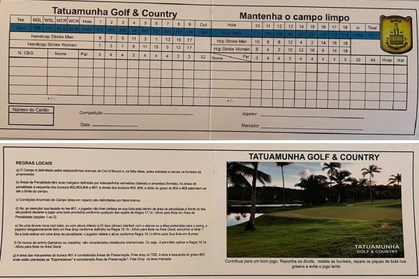 Scorecard do Campo de Golfe do Tatuamunha Golf Club.